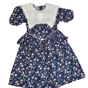 Vintage Jinelle Frilly Prairie girls Dress Lace Collar Puff Sleeve Cottagecore 8